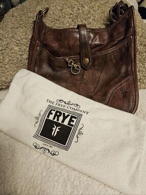 Frye Dark Brown Leather Crossbody/Shoulder Bag with Antique Brass Hardware